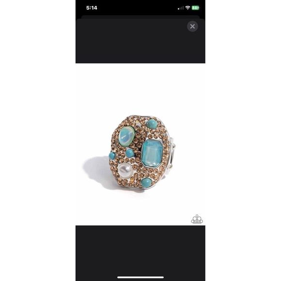 Paparazzi Active Artistry Rhinestones Blue Stretchy Band Silver-Tone Bling New - Picture 4 of 4